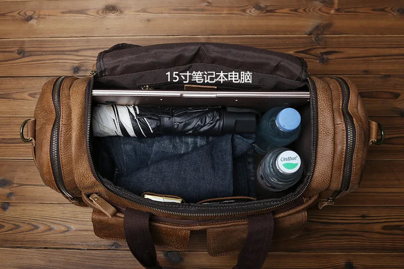 Retro Men’s Leather Hand Luggage Bag – Large Capacity Cowhide Shoulder Messenger Bag for Travel & Casual Use