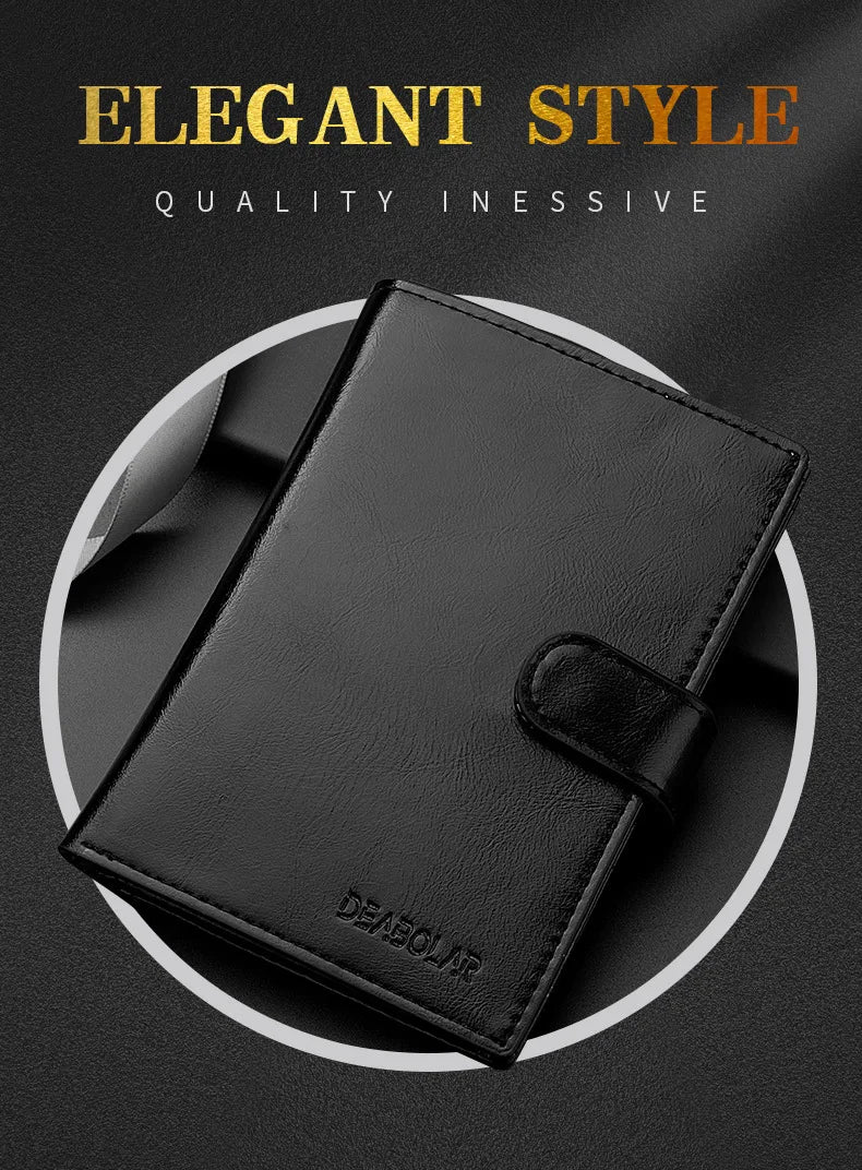 High Capacity Men's Passport Leather Wallet - Multiple Card Slots and Clear ID Window